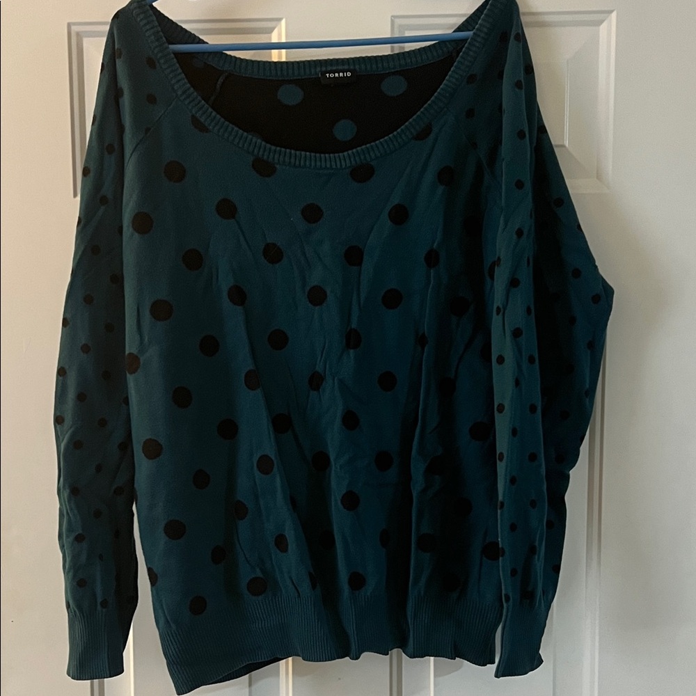 Torrid Dark Teal Sweater with Black Dots